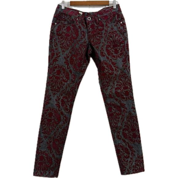 Volcom Red and Gray Skinny Jeans with Bold Pattern - Picture 1 of 5